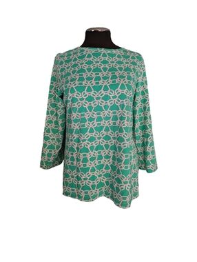 Barbara Gerwit Nautical Knot Print Boat Neck Top, XL, Green And White